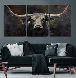 Rustic Longhorn Bull Wall Art Canvas Print – Vintage Western