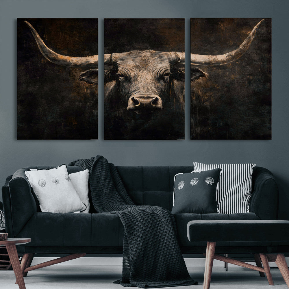 Vintage Longhorn Bull Wall Art Canvas Print – Rustic Western