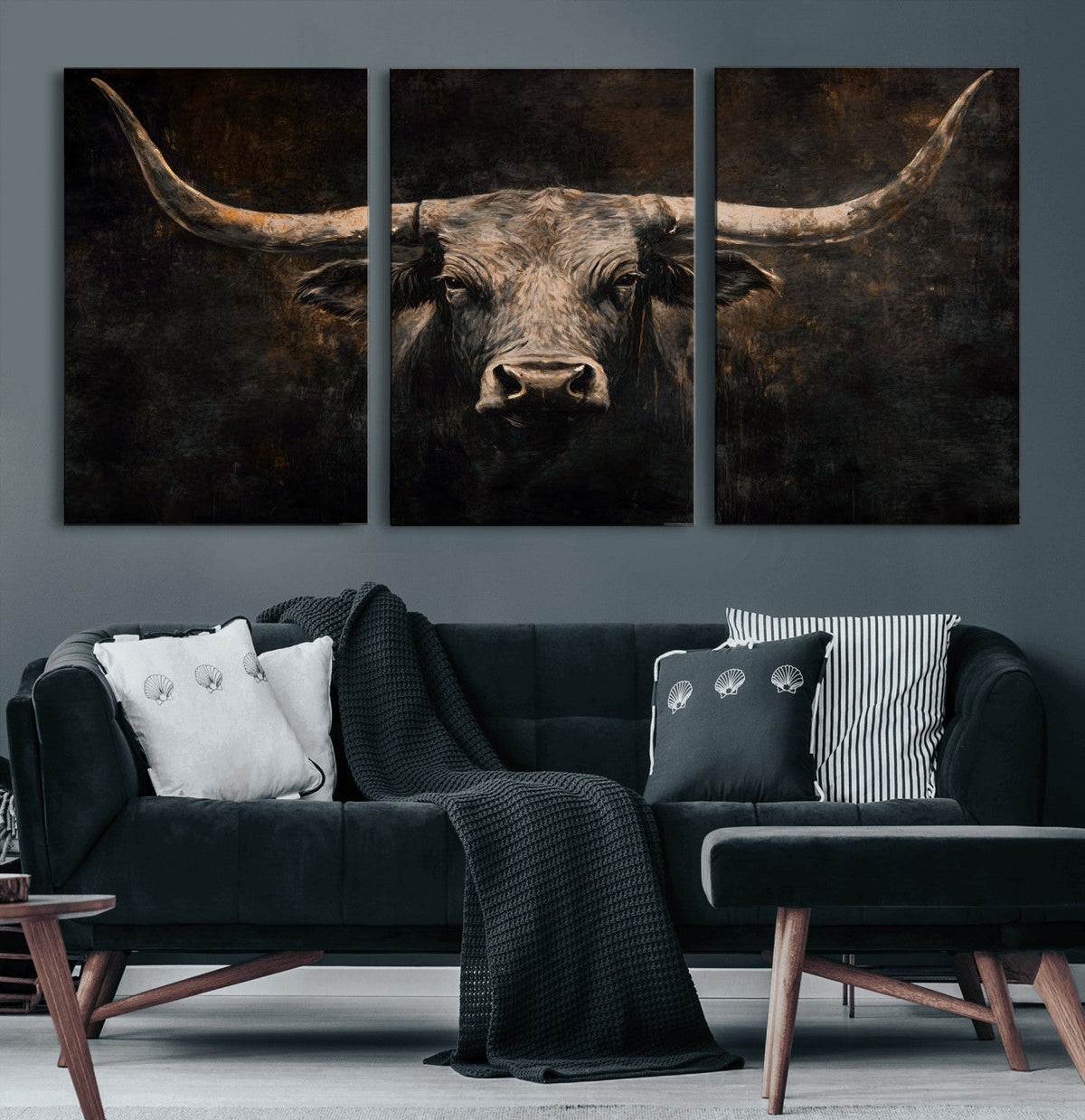 Vintage Longhorn Bull Wall Art Canvas Print – Rustic Western