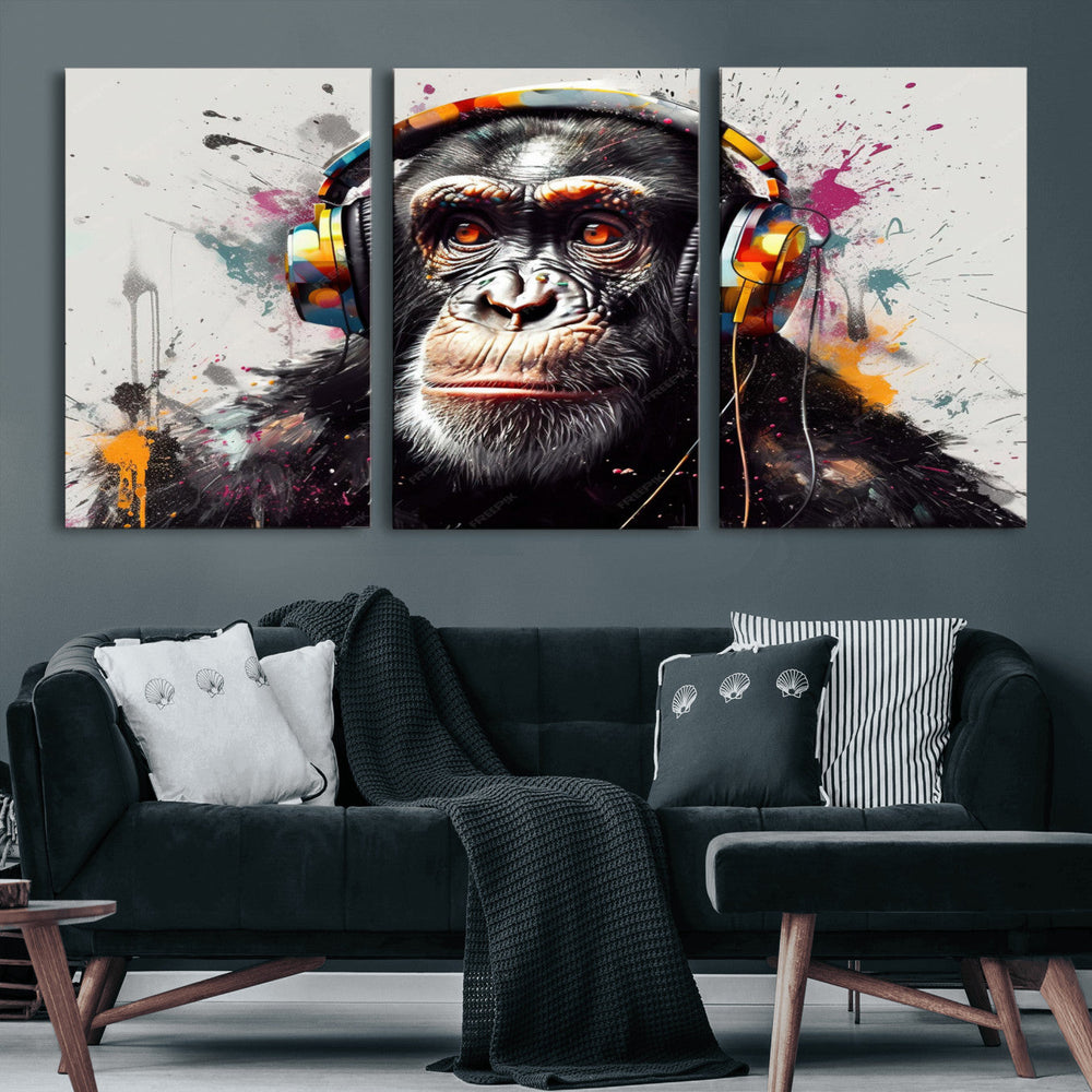 Dj Monkey Wall Art Canvas Print – Colorful Pop Art Banksy