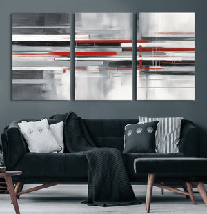 Gray Red Abstract Wall Art Canvas Print, Modern Abstract