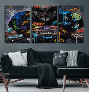 Graffiti American Football Player Street Art Wall Art Canvas