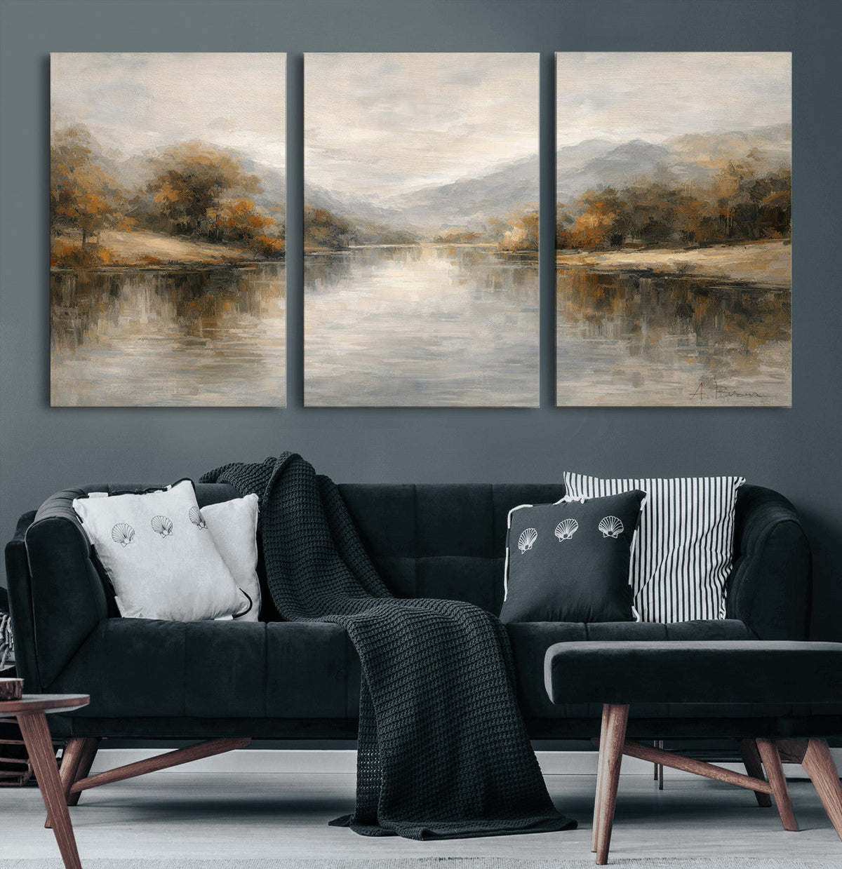 Neutral Abstract River Landscape Wall Art Canvas Print