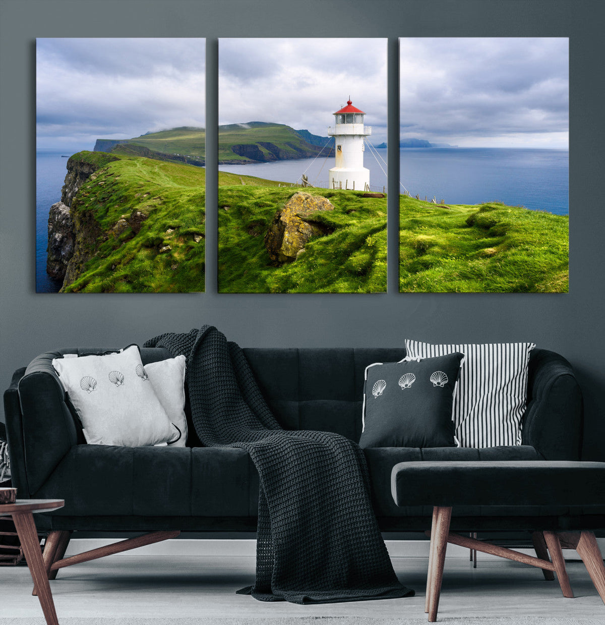 Coastal Lighthouse Wall Art Canvas Print, Cliffside Ocean