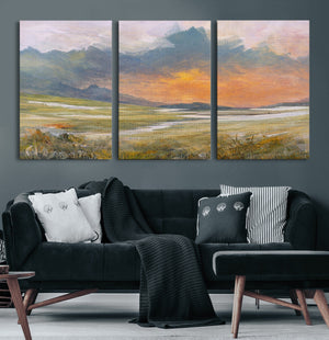 Mountain Sunset Wall Art Canvas Print Vintage Landscape