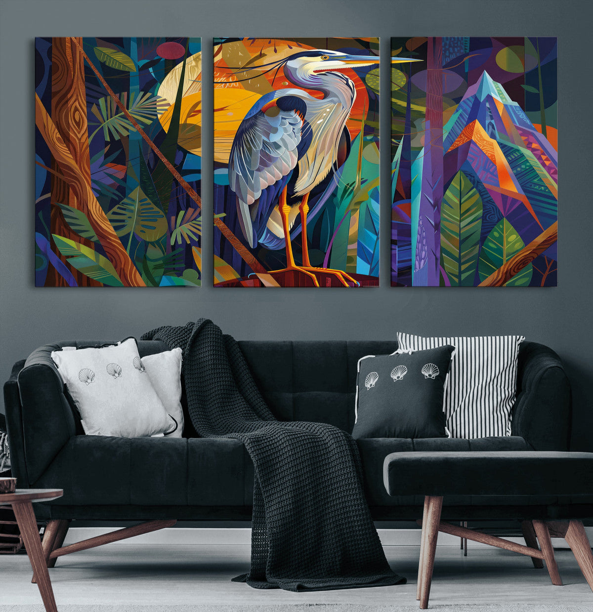 Colorful Heron Wall Art Canvas Print Tropical Bird Abstract
