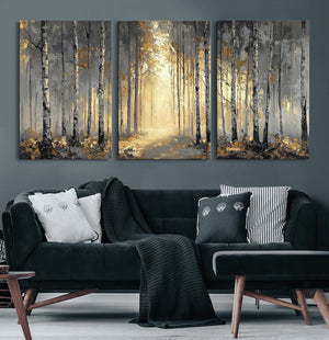 Abstract Birch Forest Wall Art Canvas Print – Modern Neutral