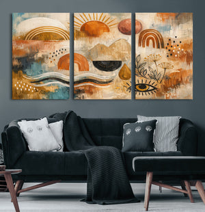 Geometric Boho Abstract Wall Art Canvas Print, Orange Blue