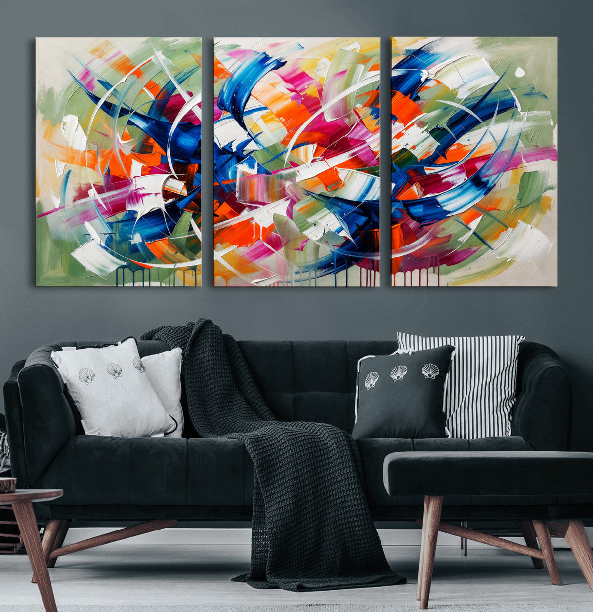 Geometric Abstract Wall Art Canvas Print, Orange Blue