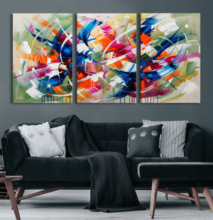 Geometric Abstract Wall Art Canvas Print, Orange Blue