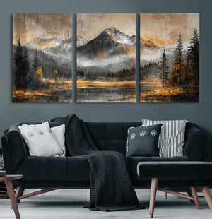 Mountain Lake Canvas Wall Art — Rustic Forest Landscape