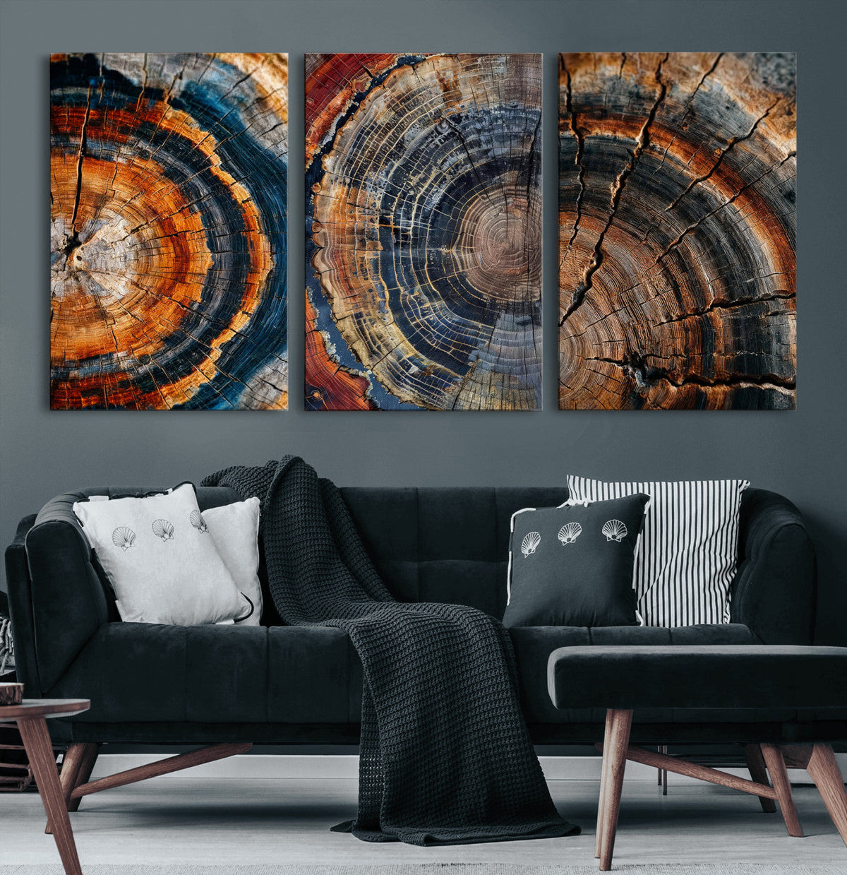 Tree Ring Triptych Canvas Wall Art — Set of 3 Wood Grain