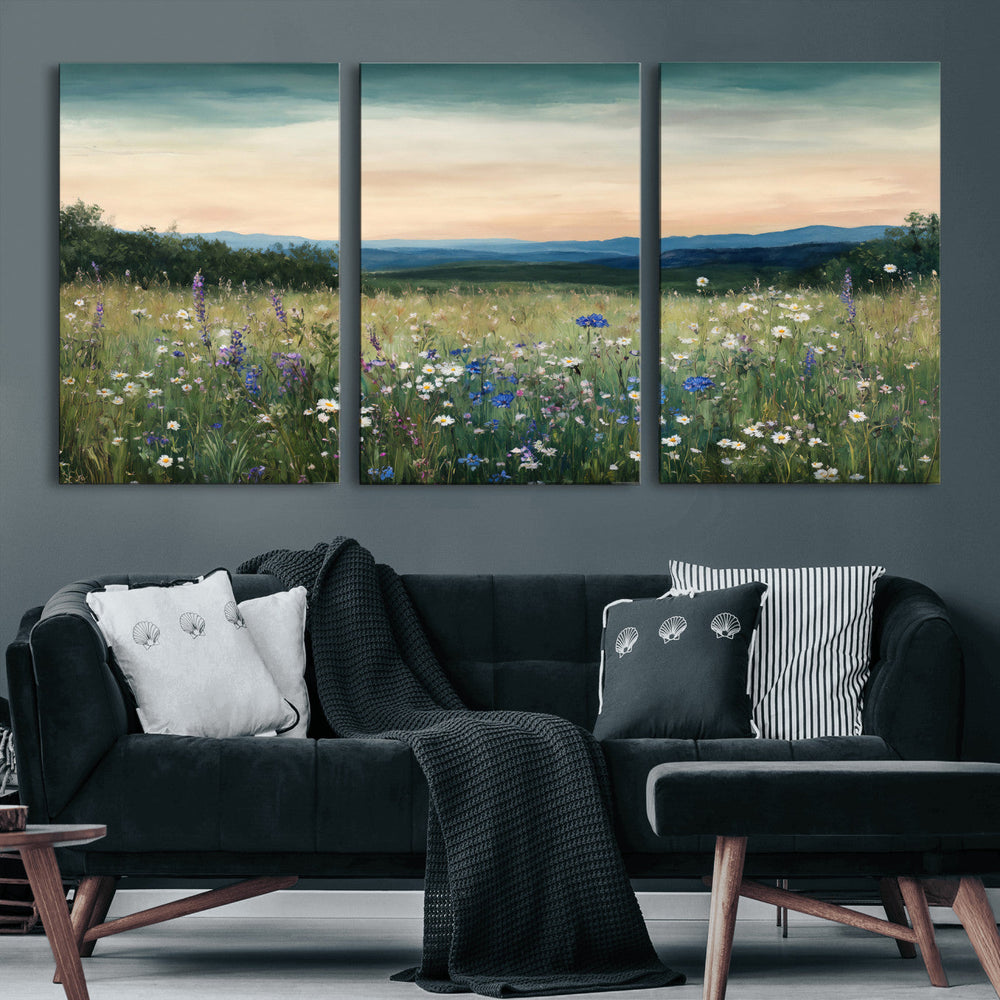 Wildflower Meadow Oil Painting Canvas — Daisy Lavender