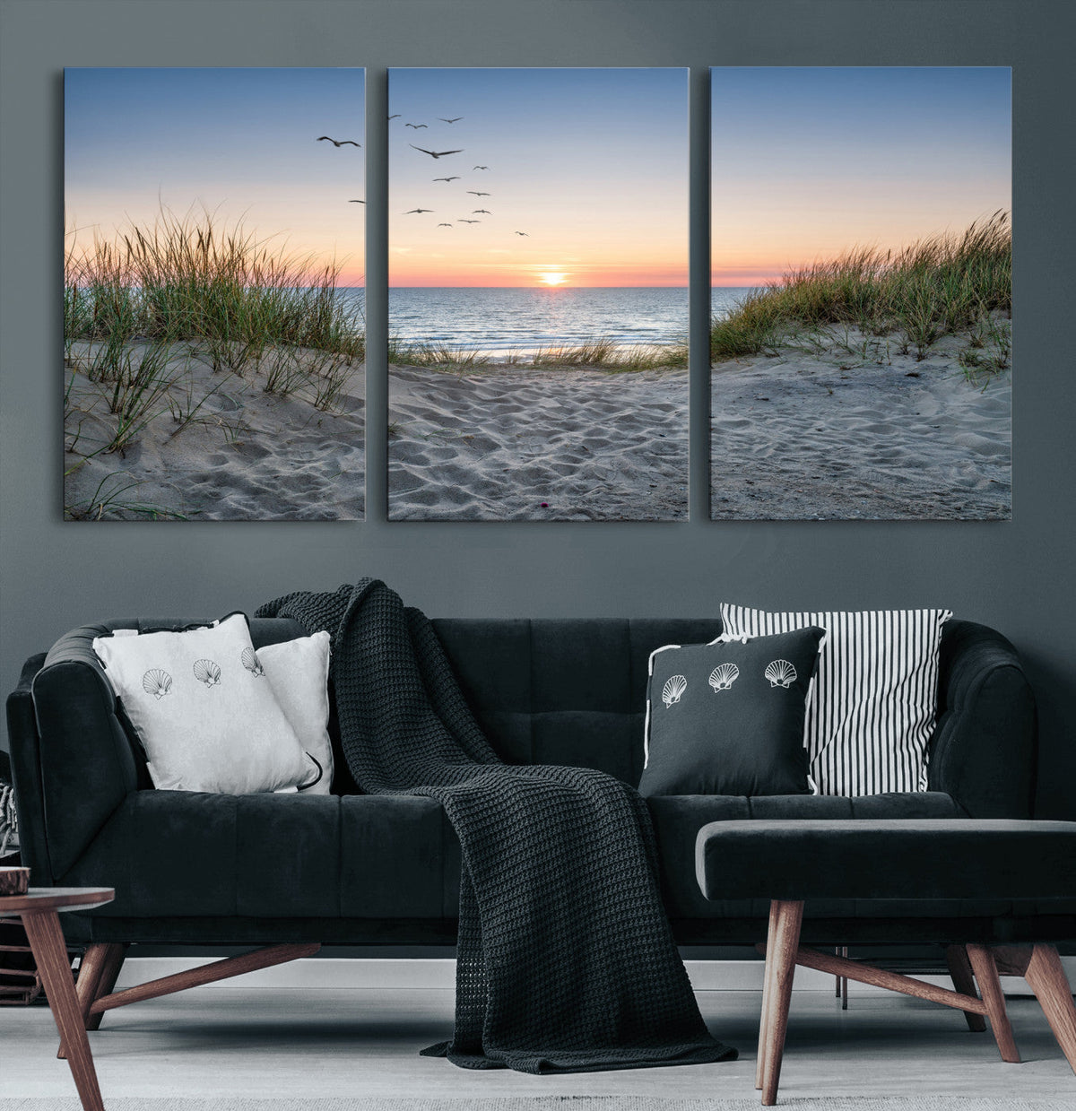 Sandy Dune Path Sunset Canvas Wall Art — Seagulls Beach