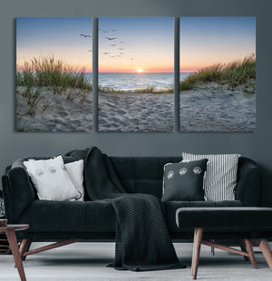 Sandy Dune Path Sunset Canvas Wall Art — Seagulls Beach
