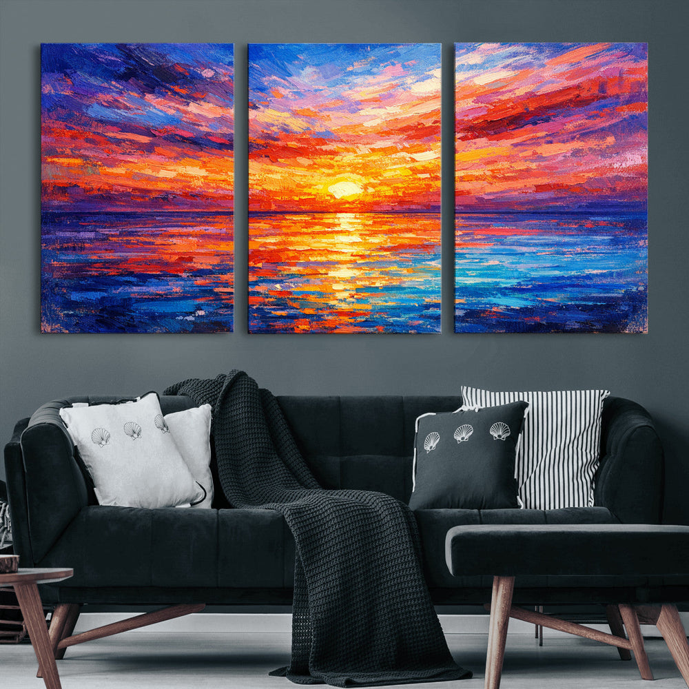 Colorful Knife Ocean Sunset Canvas — Orange Pink Teal