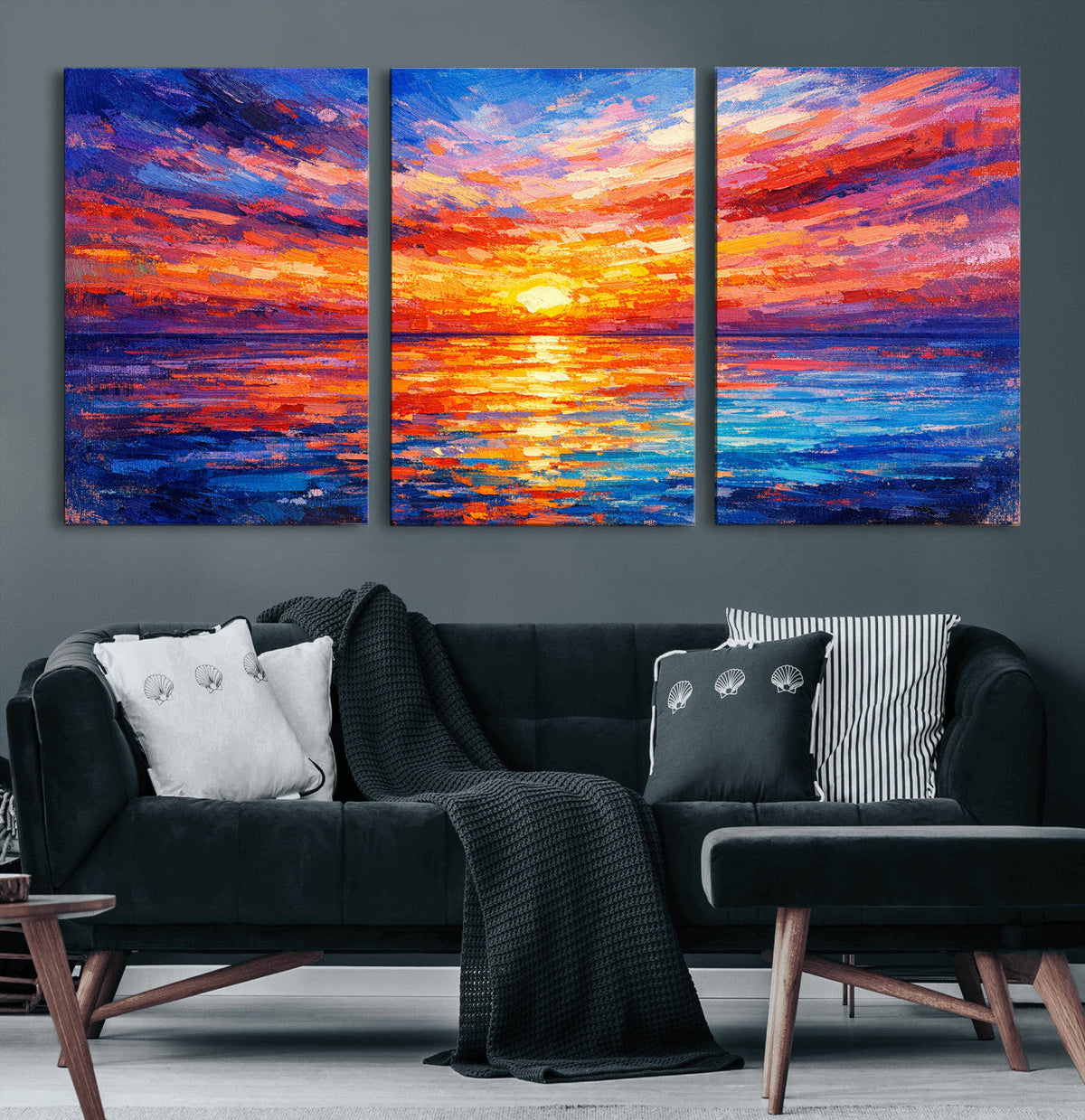 Colorful Knife Ocean Sunset Canvas — Orange Pink Teal