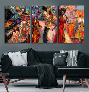 African American Jazz Singer Canvas Art — Red Dress Black