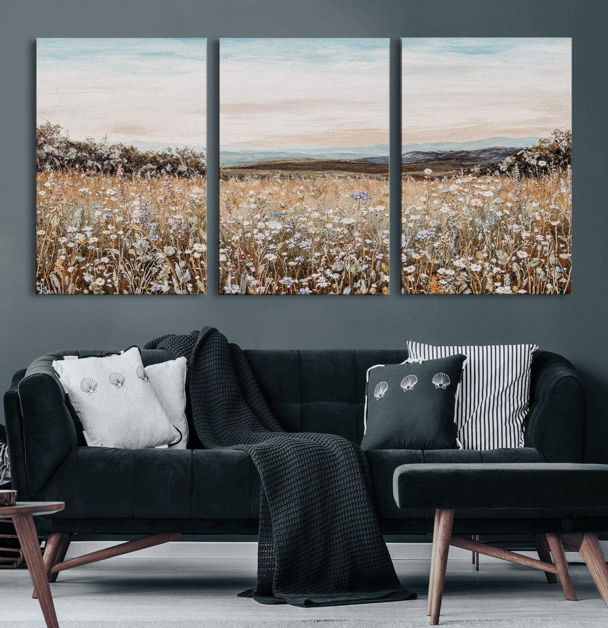 Neutral Wildflower Field Canvas Wall Art — Beige Earth Tone