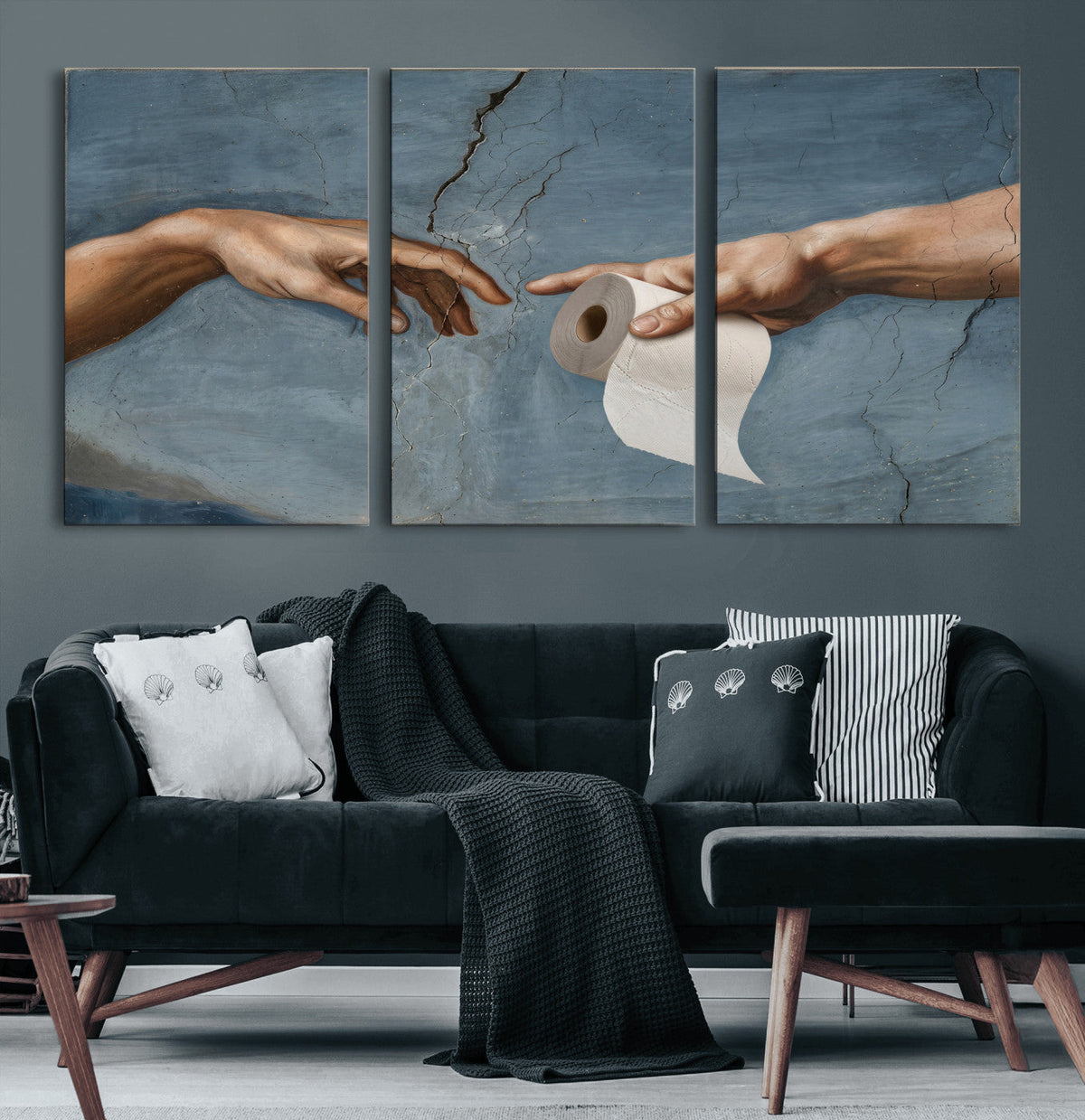 Funny Bathroom Canvas Wall Art, Michelangelo Creation of