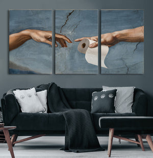 Funny Bathroom Canvas Wall Art, Michelangelo Creation of