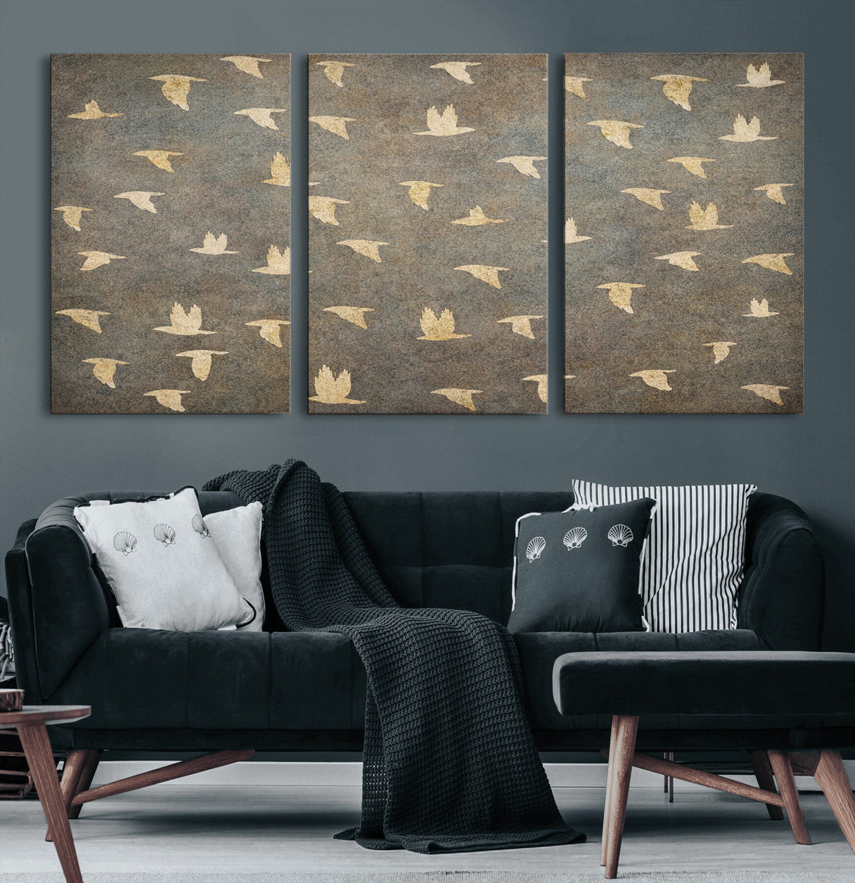 Flying Birds Canvas Wall Art, Vintage Bird Flock Pattern