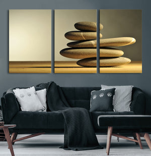 Zen Stone Wall Art Canvas Print, Balanced Rock Stack Framed