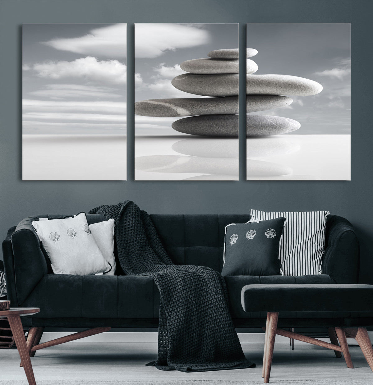 Zen Stone Wall Art Canvas Print, Balanced Rock Stack Framed