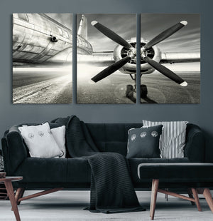 Vintage Airplane Wall Art Canvas Print, Black and White