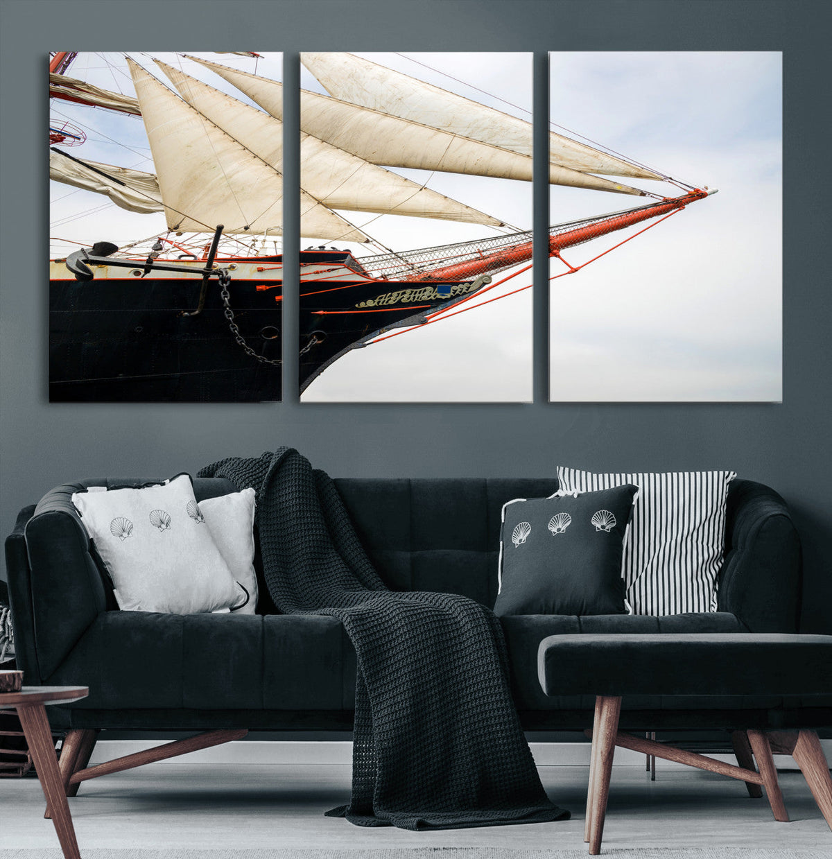 Sailboat Wall Art Canvas Print, Vintage Ship Bow Framed