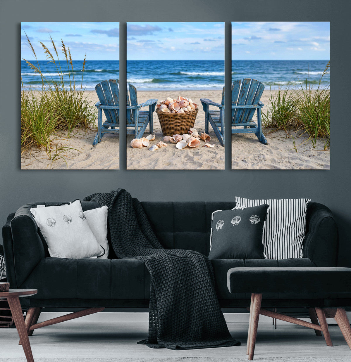 Large Beach Canvas Wall Art Coastal Adirondack Chairs Ocean