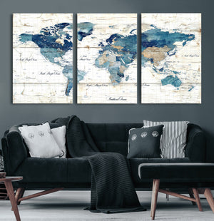 Watercolor World Map Canvas Wall Art Print – Abstract