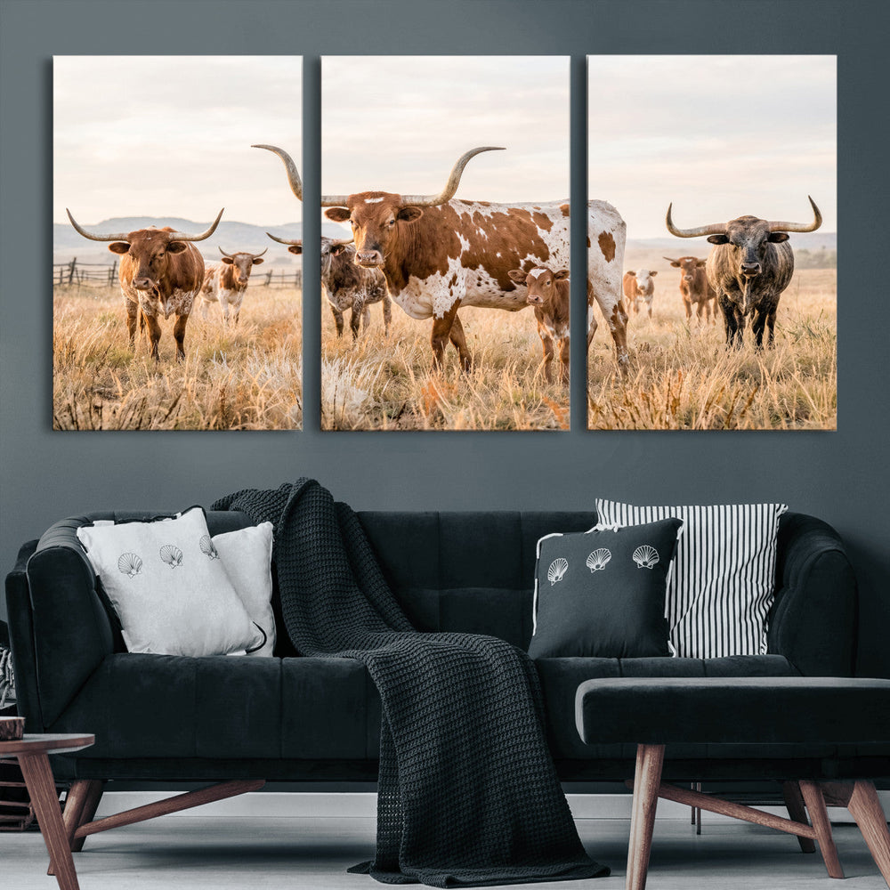Texas Longhorn Canvas Wall Art, Rustic Farm Animal Photography Print, Farmhouse Country Decor, Western Ranch Art