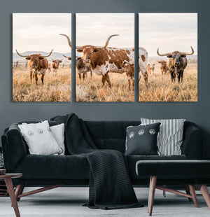 Texas Longhorn Canvas Wall Art, Rustic Farm Animal Photography Print, Farmhouse Country Decor, Western Ranch Art
