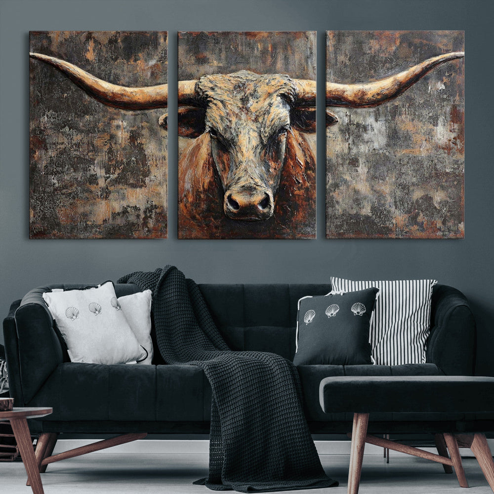 Texas Longhorn Skull Canvas Wall Art Rustic Western Decor Print