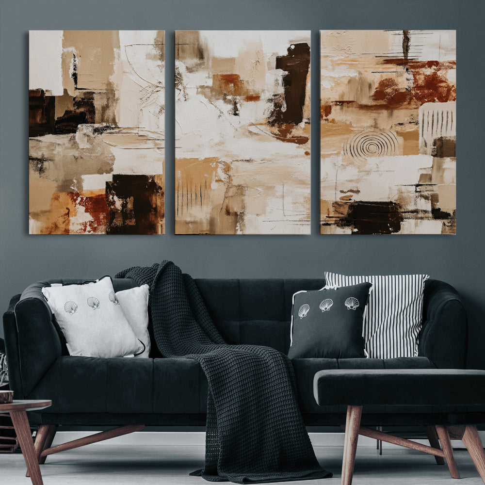 Blue Teal Abstract Canvas Wall Art, Modern Textured Painting Print, Navy Orange White Contemporary Art, Neutral Living Room Decor, Office Art