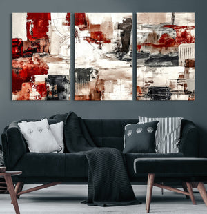 Blue Teal Abstract Canvas Wall Art, Modern Textured Painting Print, Navy Orange White Contemporary Art, Neutral Living Room Decor, Office Art