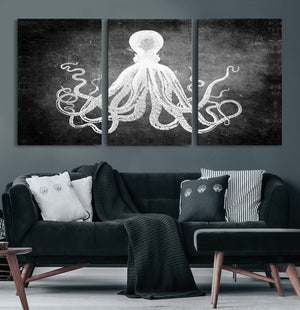 Black White Octopus Wall Art Canvas Print