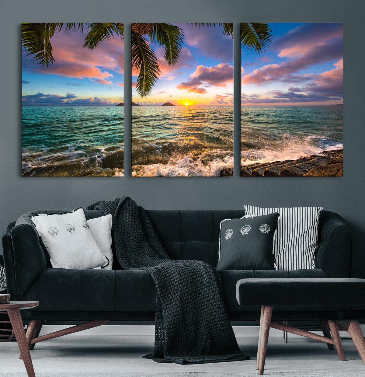 Framed Tropical Sunset Art Canvas Print