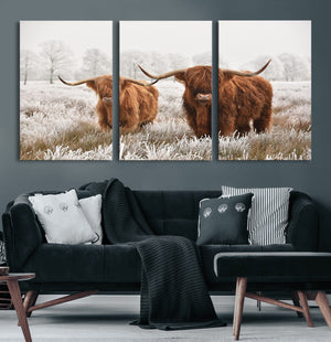 Longhorn Cattle Wall Art Canvas Print, Framed Farmhouse