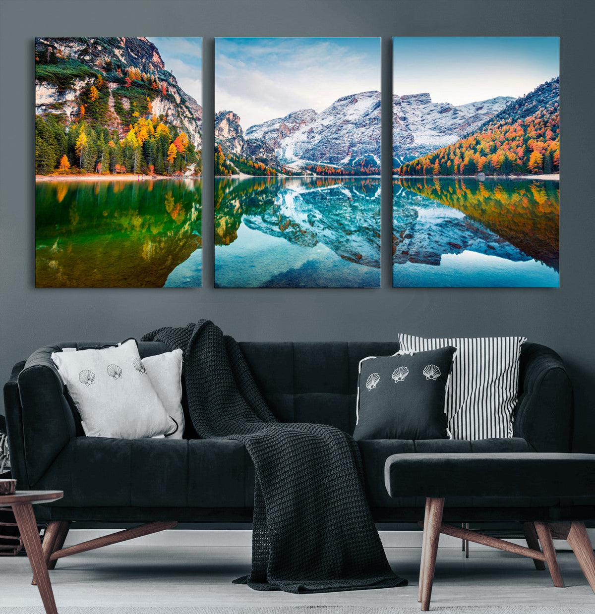 Spectacular autumn view of Braies Lake Wall Art Canvas Print