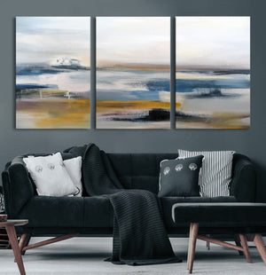 Abstract Landscape Wall Art Canvas | 3 Panel Modern Blue,