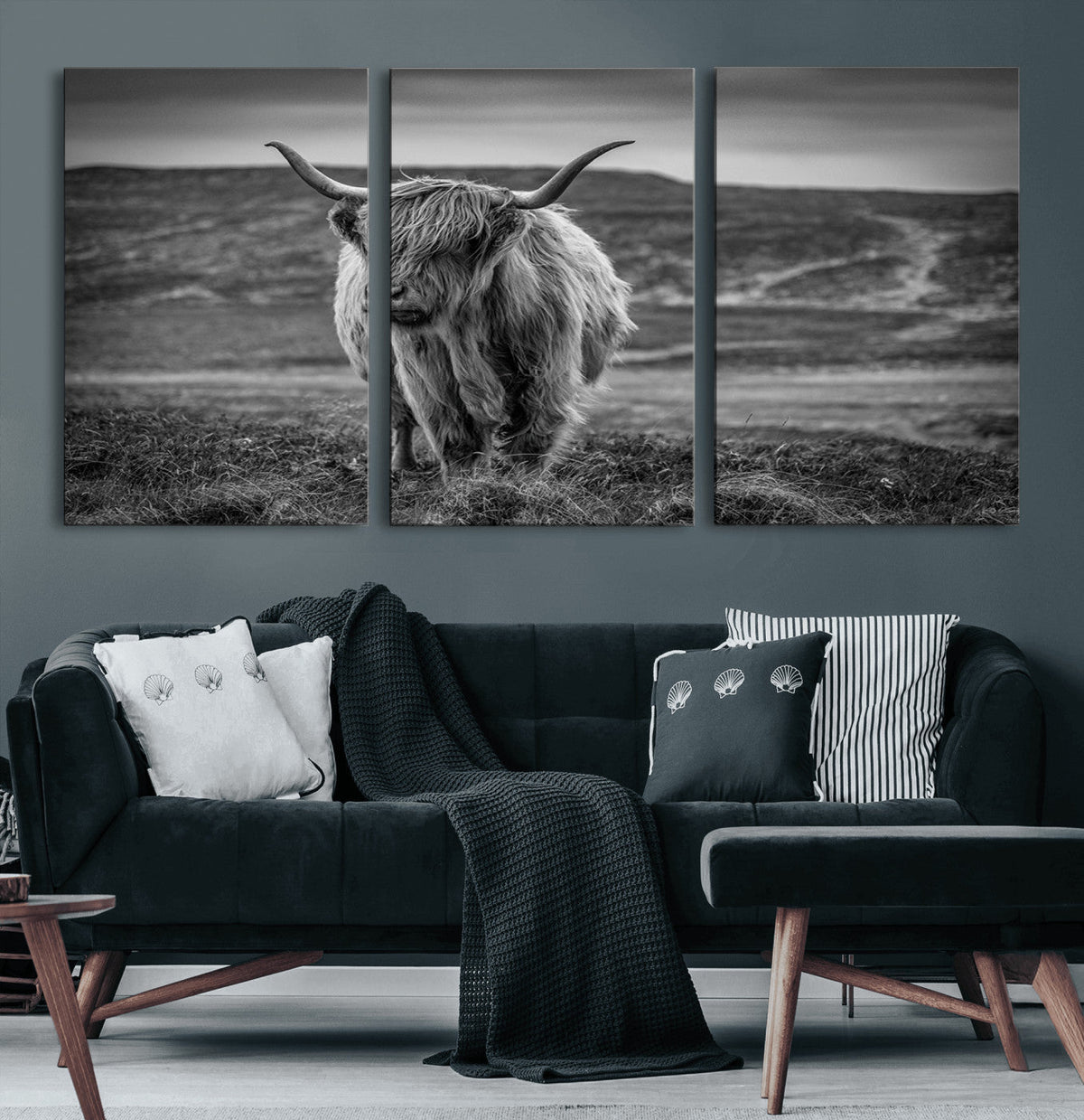 Fluffy Cattle Wall Art Print, Highland Cow Canvas, Framed