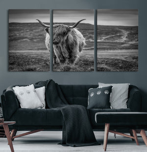 Fluffy Cattle Wall Art Print, Highland Cow Canvas, Framed