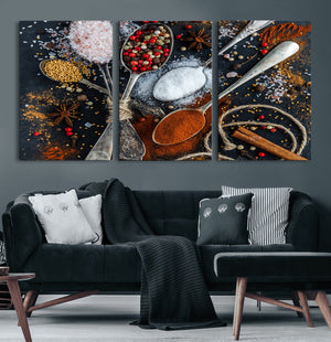 Spices and Seasonings Canvas Wall Art – Colorful Triptych