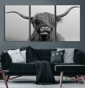 Texas Cow Wall Art Canvas, Texas Longhorn Cattle Canvas