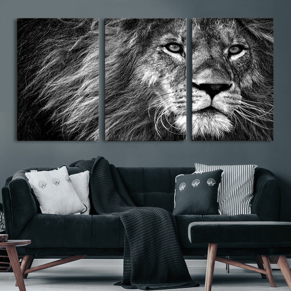 Black and White Lion Canvas Wall Art Print – Wildlife