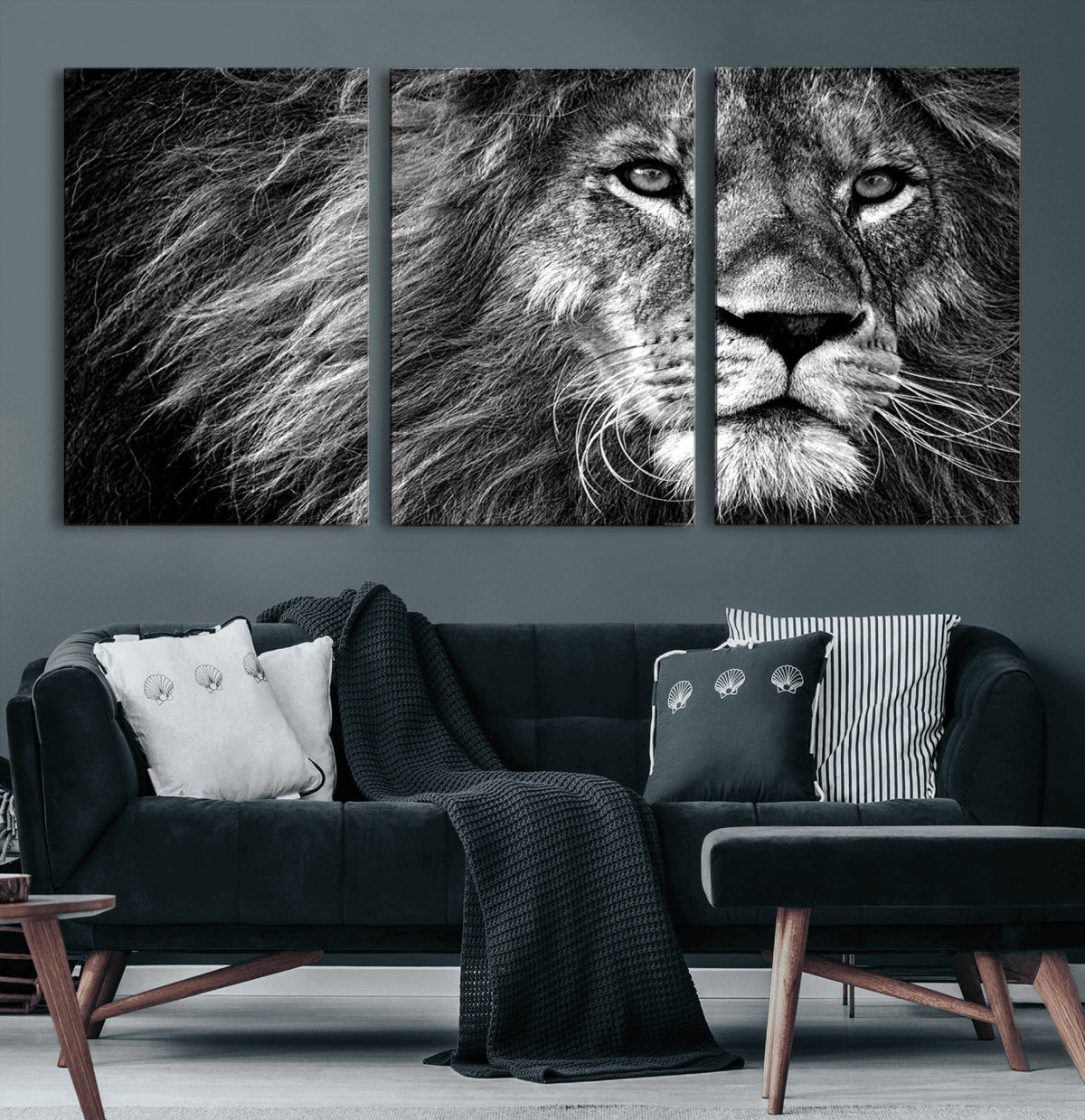 Black and White Lion Canvas Wall Art Print – Wildlife