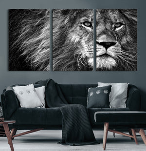 Black and White Lion Canvas Wall Art Print – Wildlife