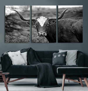 Western Home Wall Art Canvas Print, Framed Texas Longhorn